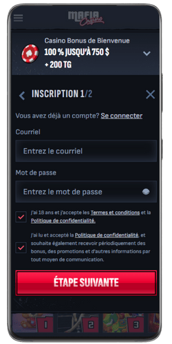 Formulaire  casino sur mobile