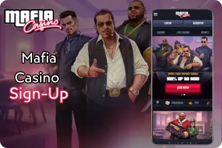 Mafia Casino sign-up page on mobile